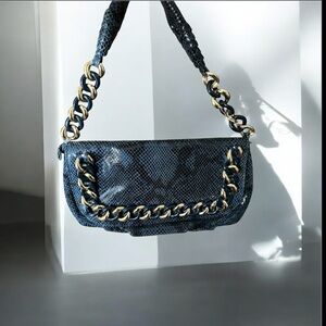 Michael Kors Designer Y2K Navy Snakeskin Leather Shoulder Bag | Designer